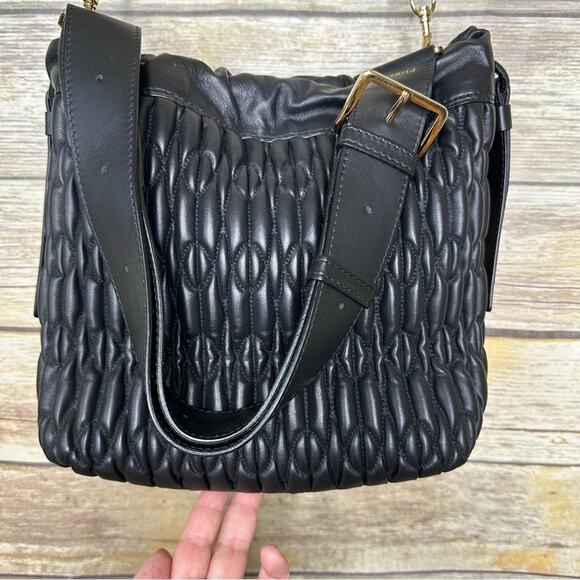 FURLA Black Woven Caos Leather Shoulder bucket bag with Textured Design - Picture 3 of 11